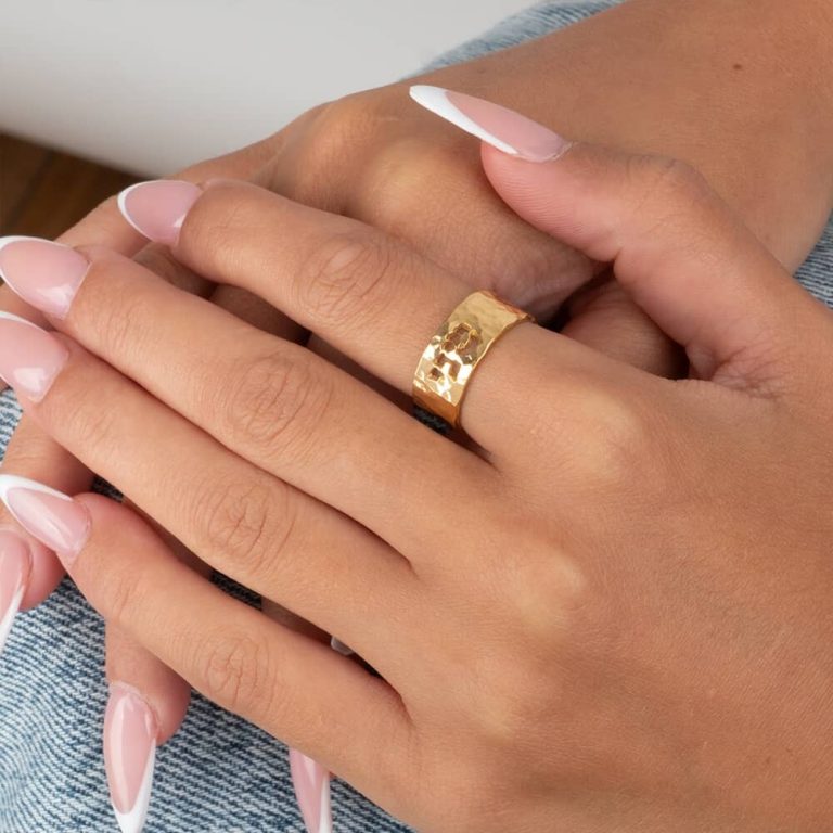 Custom Hebrew Name Ring with Hammered Texture
