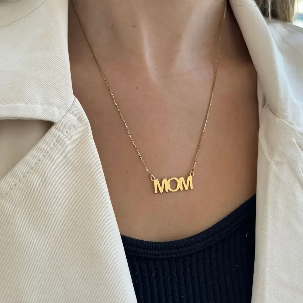שרשרת MOM לאמא מזהב 14K שרשרת MOM לאמא מזהב 14K