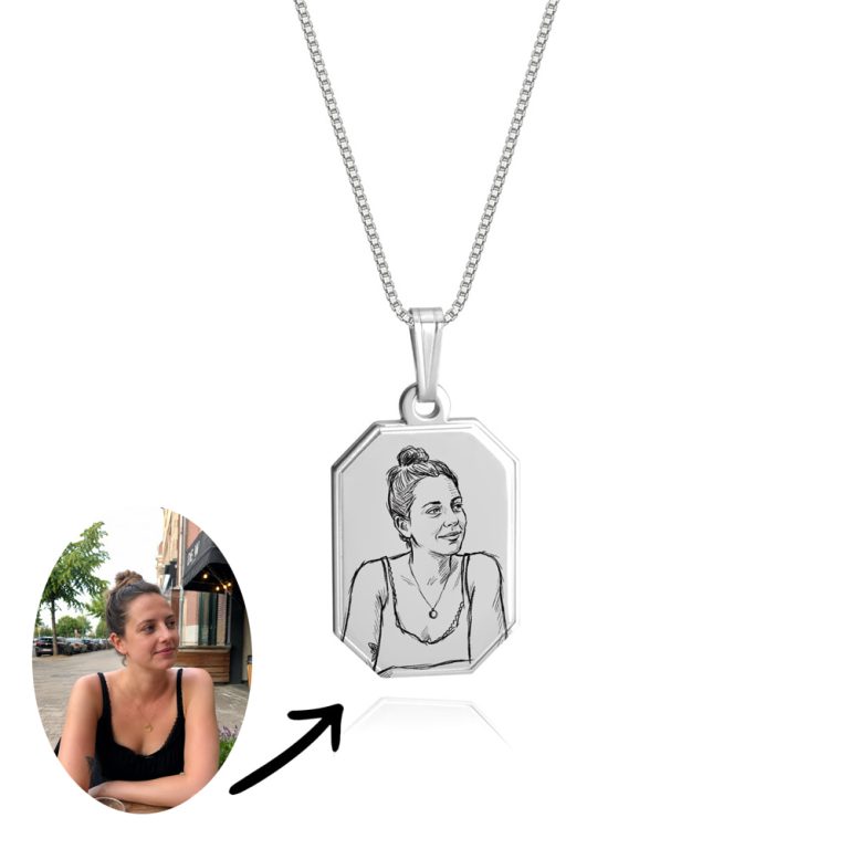שרשרת תג תמונה בסגנון סקיצה בהתאמה אישית